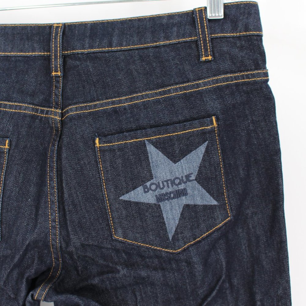 Boutique Moschino Dark Blue Wash Denim Jeans Star Pocket Gold Star Button 42 - Picture 6 of 10